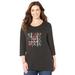 Plus Size Women's Glitter Graphic Tee by Catherines in Black Hearts (Size 0X)