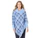 Plus Size Women's Fringe Poncho Duet by Catherines in French Blue Plaid (Size 0X/1X)