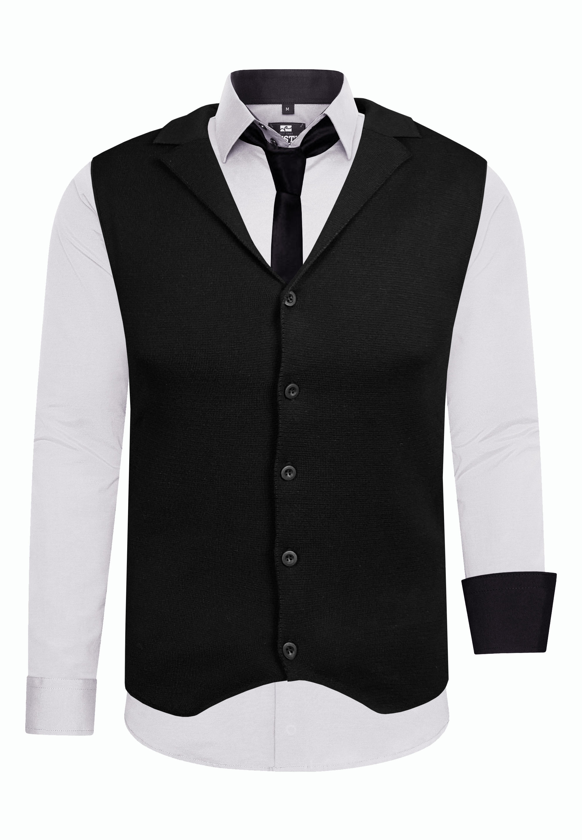 Langarmhemd RUSTY NEAL, Herren, Gr. XXL, EURO-Größen, grau (hellgrau), 60% Baumwolle, 37% Polyester, 3% Elasthan, mehrfarbig, ohne Ausschnitt, Hemden, bestehend aus Hemd, Weste und Krawatte