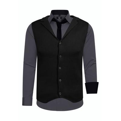 Langarmhemd RUSTY NEAL, Herren, Gr. XXXL, EURO-Größen, grau (anthrazit), 60% Baumwolle, 37% Polyester, 3% Elasthan, mehrfarbig, casual, ohne Ausschnitt, Langarm, Hemden, bestehend aus Hemd, Weste und Krawatte Image