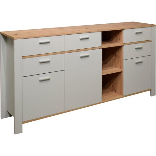 „Sideboard MÄUSBACHER „“Nele““ Sideboards Gr. B/H/T: 193 cm x 92 cm x 44 cm, 5, grau (kreidegrau matt lack, asteiche) Sideboards Breite 193 cm“