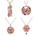 Collier pendentif fleur multicolore pour femme or rose colliers colorés brillants bijoux