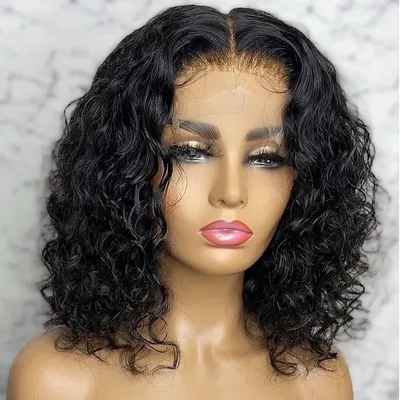 Perruque Brésilienne Naturelle Courte pour Femme Cheveux Humains Deep Wave caution Curl Bob
