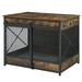 Rustic Dog Crate with Cushion and Hooks, 31.5" L X 23.6" W X 26.4" H, Medium, Natural Wood