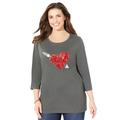 Plus Size Women's Glitter Graphic Tee by Catherines in Heather Grey Hearts Arrow (Size 5X)