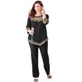 Plus Size Women's Pointed Hem Embroidered Top by Catherines in Black Soutache (Size 6X)