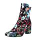 TEELONG Women Ankle Boots Ladies Autumn And Winter Fashion Elegnt Embroidered Printing Retro Thick Heel Round Toe Zipper ComfortableNot To Wear Feet In The Boots