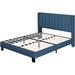 Latitude Run® Low Profile Platform Bed Upholstered/Metal & Upholstered/Metal/Linen in Blue | 43.5 H in | Wayfair F1DBA7CEBA884C9BA8698BCFBE47C14B