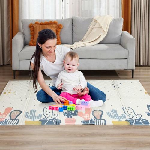 Spielmatte / Spielteppich für Kinder doppelseitig mit Straße 200 x 180 cm - Kaktus - Baby Vivo