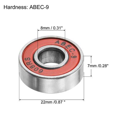 Skateboard Bearings 608RS Deep Groove Ball Bearings for Roller, 8pcs