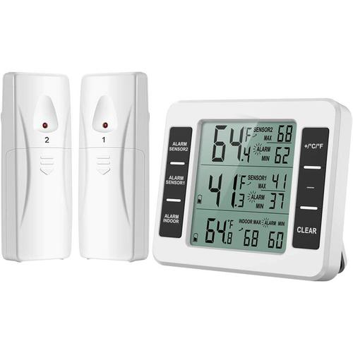 Ilovemilan - Kühlschrank-Gefrierschrank-Thermometer, drahtloses Kühlschrank-Thermometer mit 2