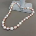 Collier ras du cou en perles d'eau douce naturelles pour femmes couleur mixte rose violet blanc