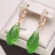 Kinel-Boucles d'Oreilles Pendantes Brillantes de Luxe Or Rose 585 Goutte d'Eau Verte Naturelle à