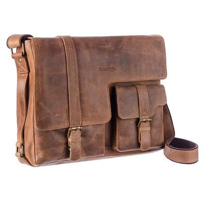Messenger Bag GREENLAND NATURE "Montenegro", Damen, Gr. B/H/T: 40cm x 30cm x 10cm, braun (dunkelbraun), Rindsleder, vintage, unifarben, Taschen, aus Rindsleder mit Laptopfach