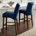 Remi Bar & Counter Stool - Counter Height (23-3/4"H Seat), Warm Pecan, Warm Pecan/Marbled Navy/Counter Height - Grandin Road