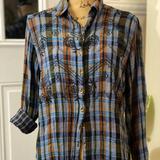 Free People Tops | Free People Blue Western Button Down Small | Color: Blue/Brown | Size: Xs