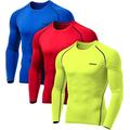 TSLA Men's Cool Dry Fit Long Sleeve Compression Shirts, Athletic Workout Shirt, Sports Base Layer T-Shirt, Core 3pack Shirts Neon Yellow/Blue/Red, L