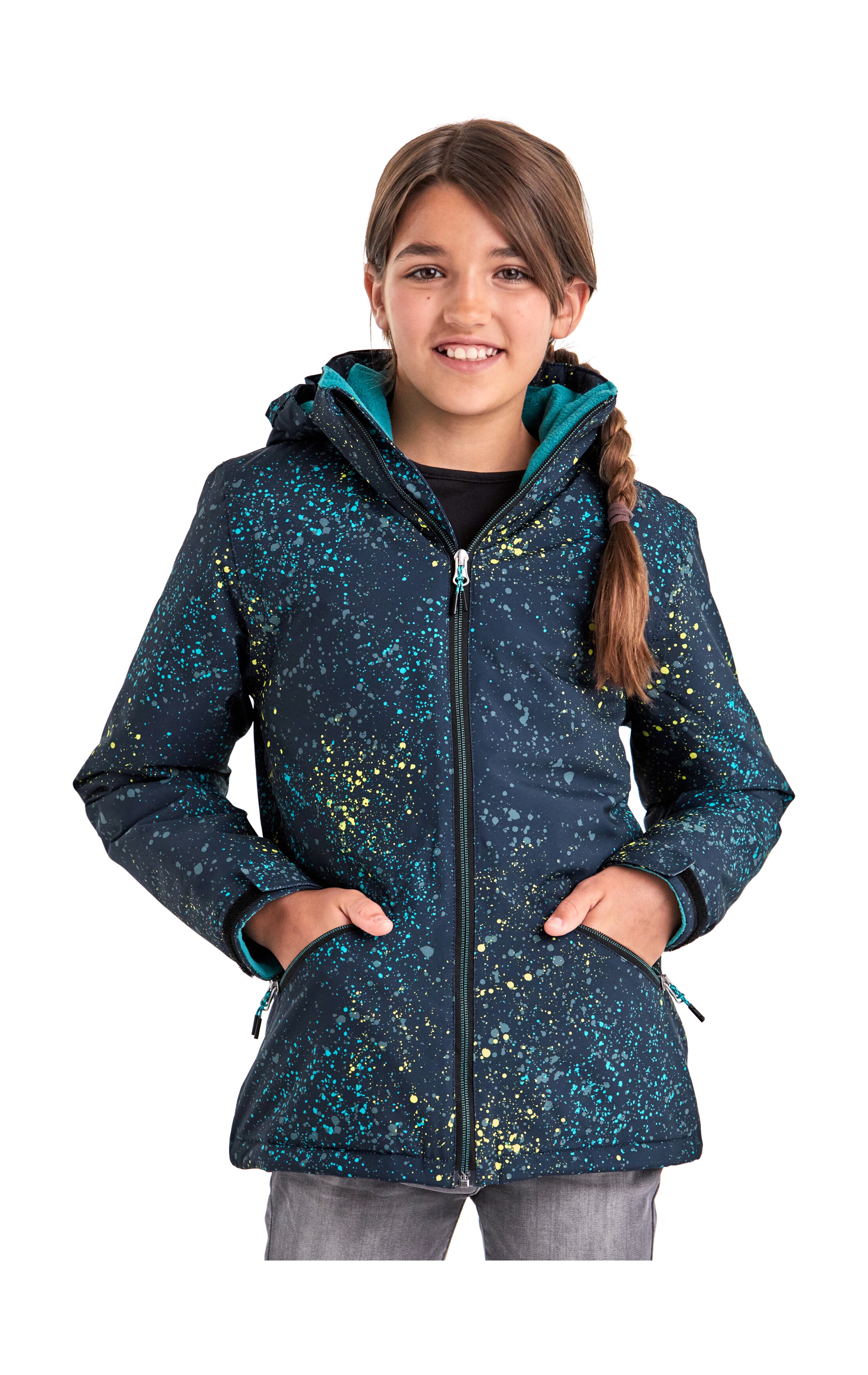 Outdoorjacke KILLTEC "KOW 197 GRLS JCKT", Kinder, Gr. 128, blau (navy), Oberstoff: 100% Polyester, Futter: 100% Polyester, Wattierung: 100% Polyester, Jacken, Wasserdicht, atmungsaktiv, verstellbar, Fleece-Futter, PFAS-frei Image
