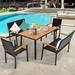 Gymax 5PCS Rattan Outdoor Dining Set Patio Furniture Set w/ Wooden - See Details