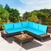 Gymax 4PCS Acacia Wood Patio Furniture Set Rattan Conversation Set w/