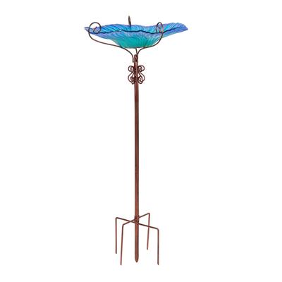 Tall Glass Birdbath Birdfeeder with Metal Stake Garden Yard Outdoor