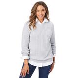 Plus Size Women's Cable Crewneck Sweater by Jessica London in Silver Shimmer (Size L)