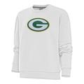 Women's Antigua White Green Bay Packers Victory Crewneck Chenille Pullover Sweatshirt