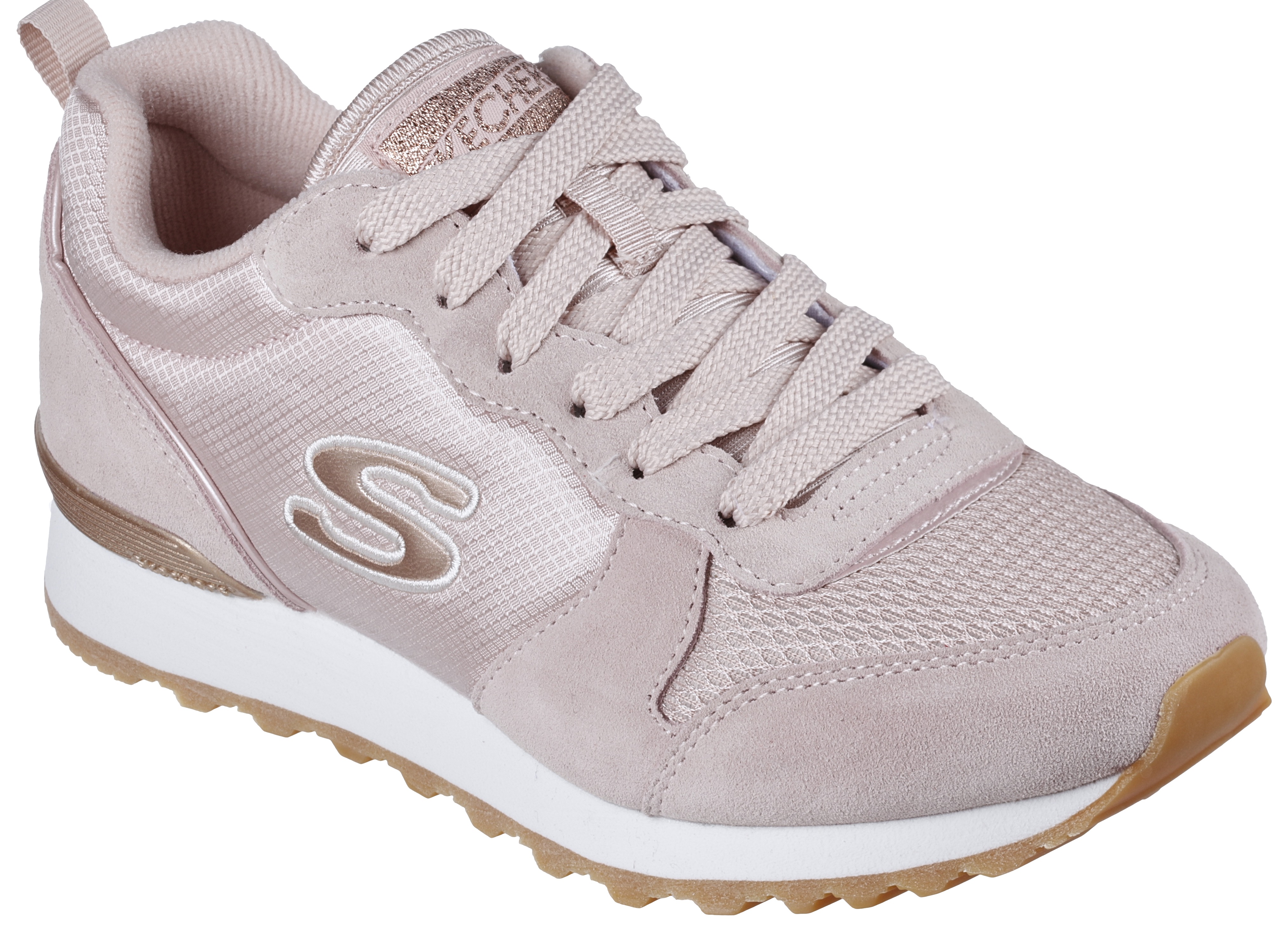 Sneaker SKECHERS "OG 85 - GOLDN GURL", Damen, Gr. 37, rosa (rose), Synthetik, Textil, Veloursleder, Schuhe Sneaker, Schnürschuh, Original-Retro-Jogginschuh mit Air-Cooled Memory Foam