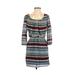 City Triangles Casual Dress - Popover: Blue Fair Isle Dresses - Women's Size Small