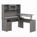 Bush Furniture Cabot 60W 3 Position Sit to Stand L Shaped Desk with Hutch in Modern Gray - Bush Furniture CAB045MG