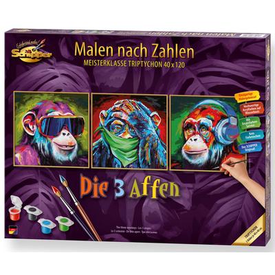 Malen nach Zahlen SCHIPPER "Meisterklasse Triptychon - Die 3 Affen", bunt, Malvorlagen, KinderB:40cm H:40cm, Made in Germany, B:40cm H:40cm Image