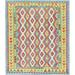 Shahbanu Rugs Colorful Flat Weave Natural Wool Hand Woven Afghan Kilim Geometric Design Vegetable Dyes Reversible Rug 8'3"x9'9"