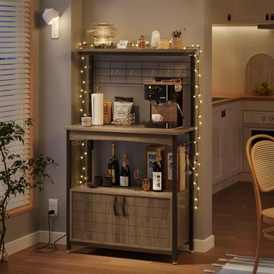 31.5" Microwave Stand with Storage Cabinet, Height-Adjustable Bakers Racks for Kitchen
