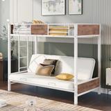 Twin Over Futon Bunk Bed, Metal Futon Bunk Bed Frame with Guardrails and Ladder