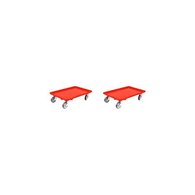 PROREGAL 2x Transportroller für Euroboxen 60x40cm mit Gummiräder rot | Geschlossenes Deck | 2 Lenkrollen & 2 Bockrollen | Traglast 300kg Image