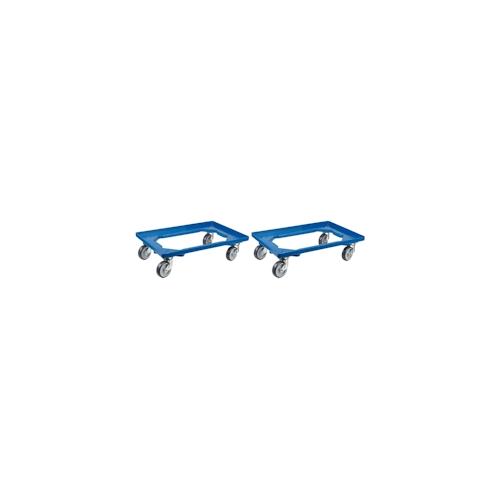 PROREGAL Transportroller Kistenroller Logistikroller mit Gummiräder blau | HxBxT 15×60,7×40,7cm | Offen | 2 Lenkrollen & 2 Bockrollen | 2 Stück