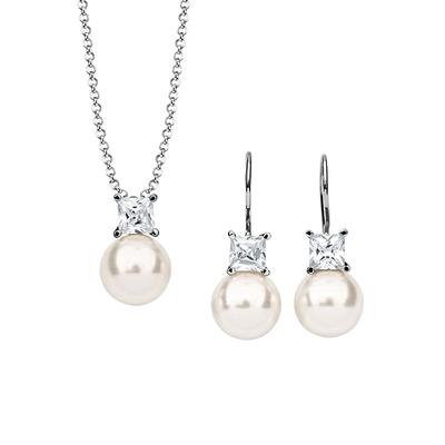 Nenalina - Zirkonia Synthetische Perle 925 Silber Schmuck-Set 1 ct Damen (79.99 € / 1 ct)