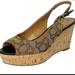 Coach Shoes | Coach Open Toe Jacquard Monogram Wedge Cork Platform Sandals Size 7.5 | Color: Gold/Tan | Size: 7.5