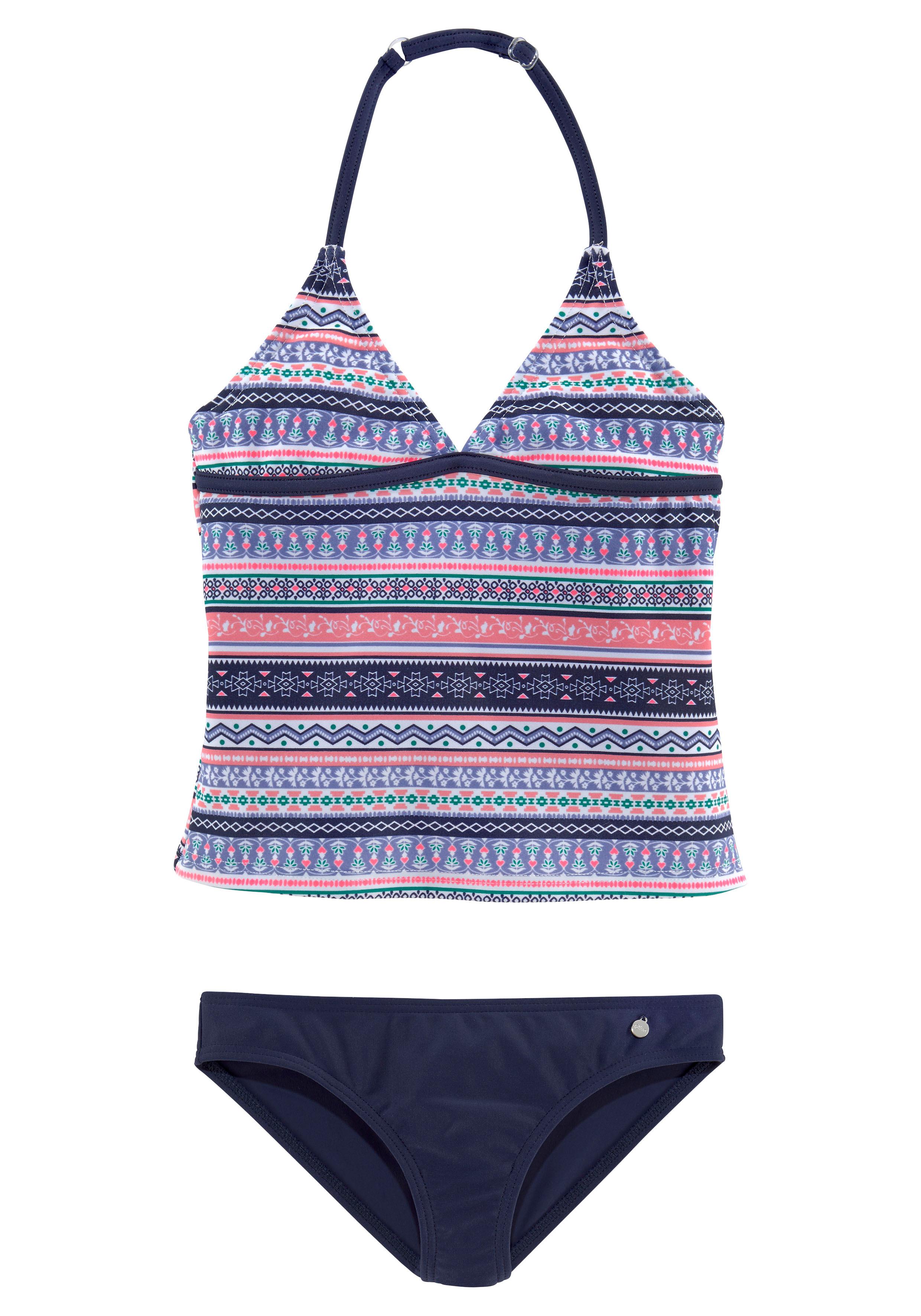 Tankini S.OLIVER "Barcelona Kids", Kinder, Gr. 122/128, N-Gr, bunt (blau, rosé, gestreift), Polyamid, Colorblocking, Bikini-Sets, im frechen Streifen-Look Image