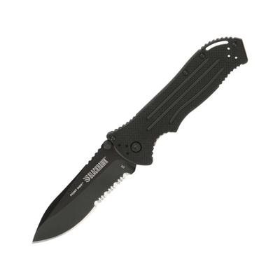 BlackHawk Point Man Folding Knife 3.38in D2 Tool Steel Partial Serrated Sideliner G-10 Handle Black BH15PM211BK