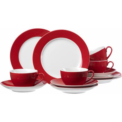 Kaffeeservice RITZENHOFF & BREKER "Geschirr-Set, Service", rot, 12 tlg., Porzellan, Geschirr-Sets, 12 Teile, für 4 Personen Image