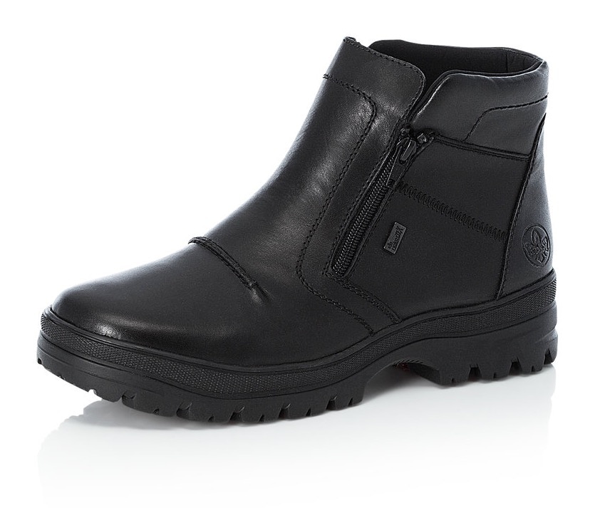 Winterstiefelette RIEKER "Flip Grip", Herren, Gr. 43, schwarz, Leder, Schuhe Winterstiefelette, Winterboots mit TEX und ausklappbaren Spikes an der Laufsohle