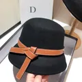 Chapeau abat-jour style Hepburn 100% laine épaisse mode délicate ceinture nouée haut de forme