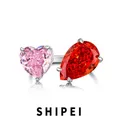 SHIPEI-Bague en argent regardé 925 pour femme coeur formage saphir rose adrenGemstone bague