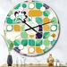 East Urban Home geometric pattern w/ leaves & flowers - Mid-Century Modern wall clock Metal in Black/Green/Yellow | 16 H x 16 W in | Wayfair