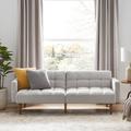 Ebern Designs Reiana Twin 77.56" Wide Faux Leather Convertible Sofa Faux Leather/Wood in Gray/Brown | 28.3 H x 77.56 W x 33 D in | Wayfair