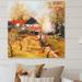 August Grove® Autumn Landscape w/ Farmhouse - Farmhouse Canvas Wall Decor Canvas, Cotton in Green/Red | 16 H x 16 W x 1 D in | Wayfair