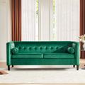 Ebern Designs Chelsea 77" Wide Fabric Tufted Square Arm Sofa Velvet in Green | 20 H x 77 W x 32 D in | Wayfair E557B837A3354B179CAF3069623F2F09