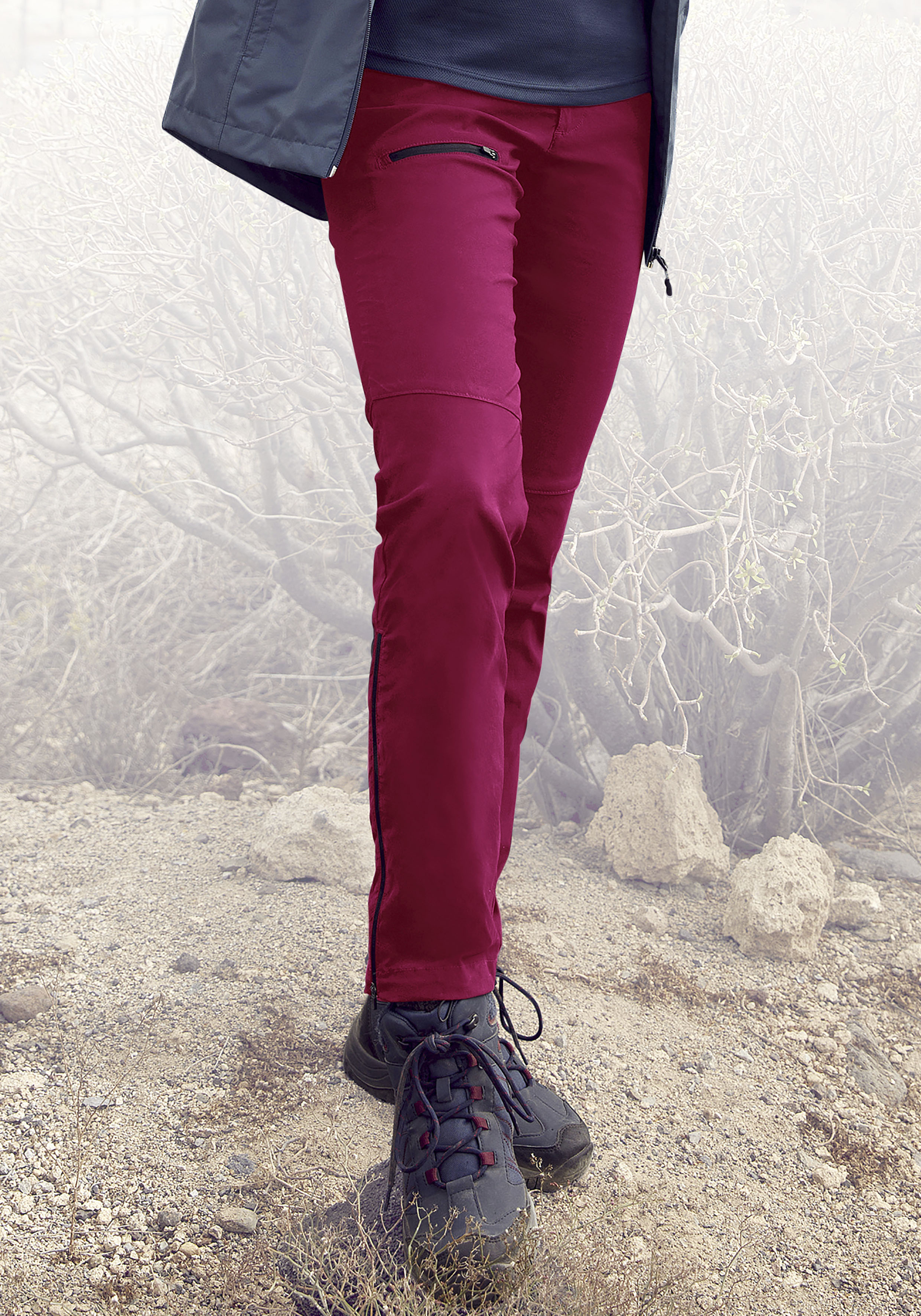Trekkinghose LASCANA ACTIVE, Damen, Gr. 44, N-Gr, rot, Web, Obermaterial: 95% Polyamid, 5% Elasthan, unifarben, Basic lang, Hosen, mit 3 Zipper Taschen Image