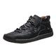 Fashion Summer and Autumn Men Leather Shoes Flat Soft Bottom Comfortable Mid Top Lace Up Casual Men Sneakers Us Black B